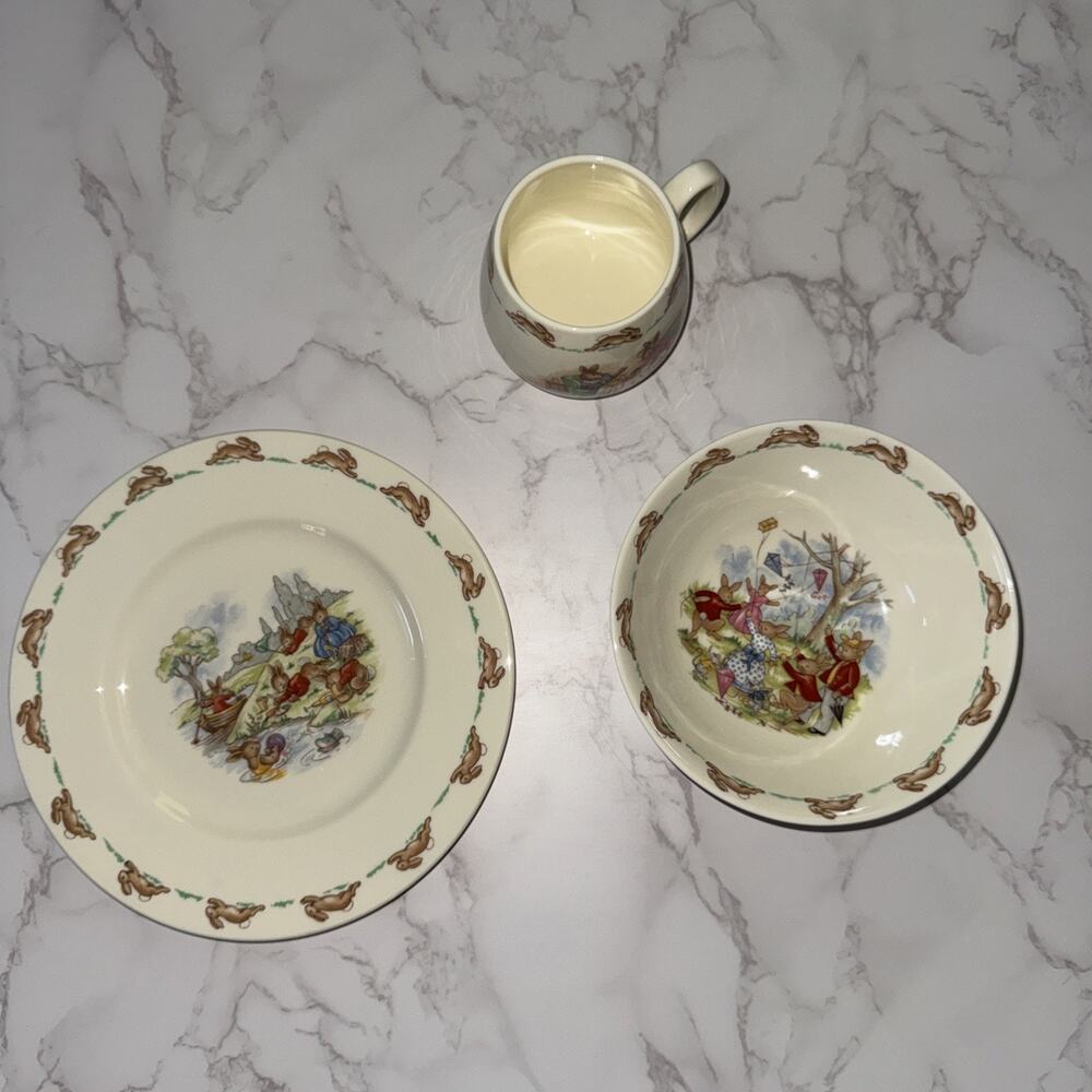 Royal Doulton Bunnykins English Fine Bone China 3 PC Set Kids Bowl Plate Cup